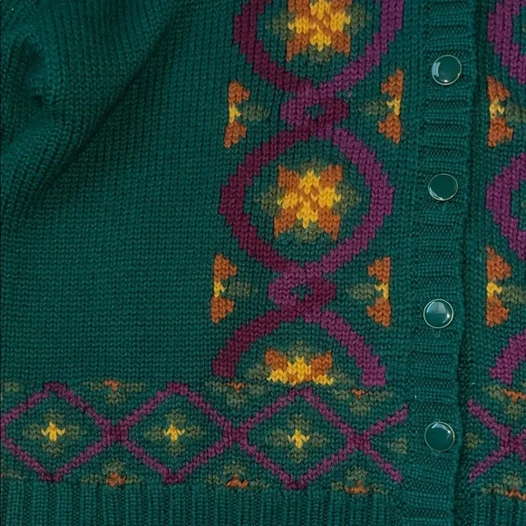 Vintage MS Russ Green Patterned Women's Sweater cardigan wool 3x - Picture 3 of 8